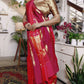 Rani Pink Soft Katan Silk Saree with Red  emple Border