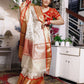 Ivory Embroidered Tissue Silk Saree - Red Border