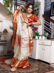 Ivory Embroidered Tissue Silk Saree - Red Border