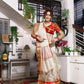 Ivory Embroidered Tissue Silk Saree - Red Border