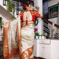 Ivory Embroidered Tissue Silk Saree - Red Border
