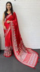 Red Broad Border Ajrakh Print & Mirror Work