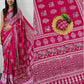 Rani Pink Ajrakh Elephant Print Saree with Real Mirror Work