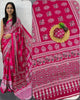 Rani Pink Ajrakh Elephant Print Saree with Real Mirror Work