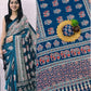Teal Ajrakh Elephant Print Saree with Real Mirror Work