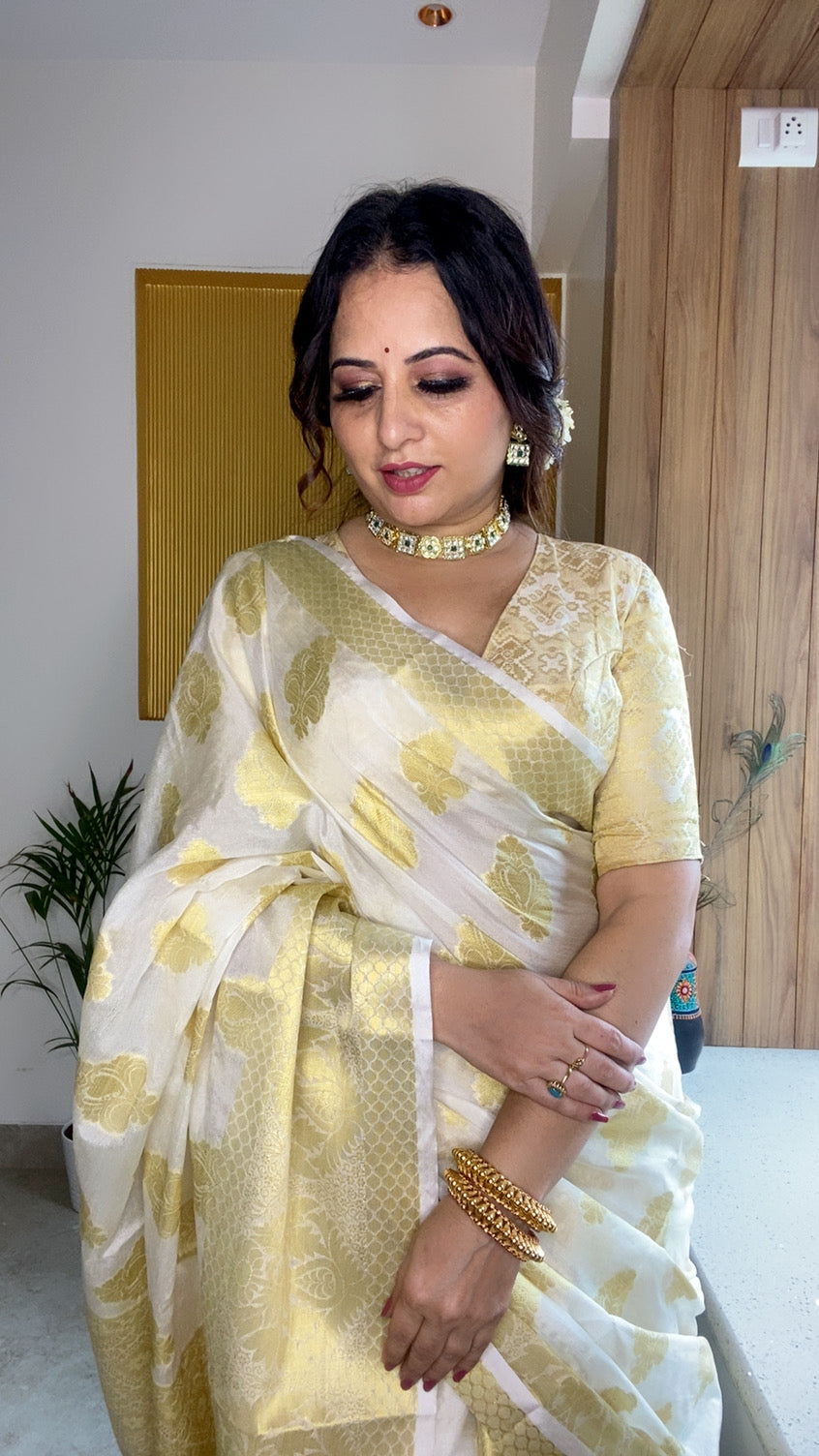White Butta Banaras Crepe silk - AbirabyBeena