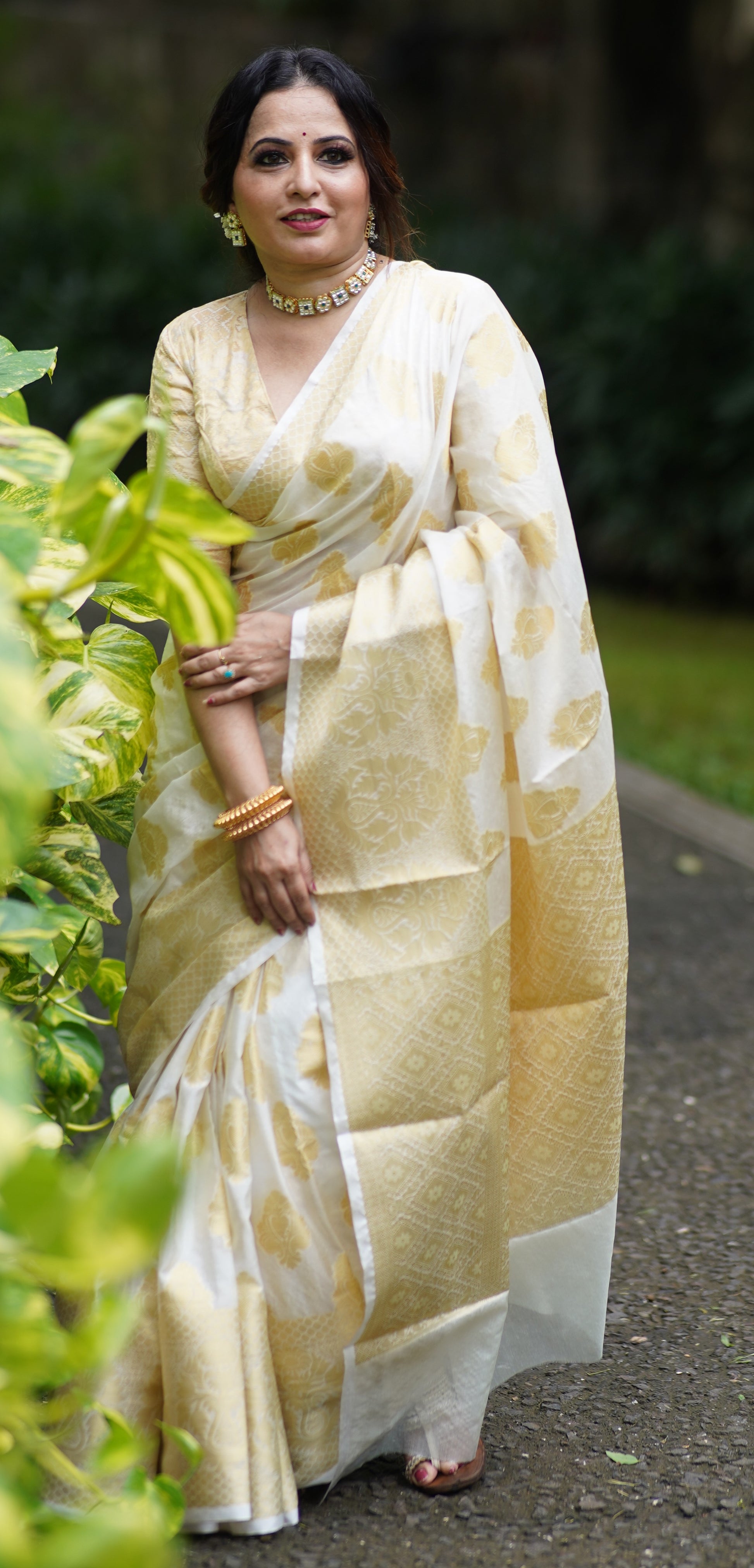 White Butta Banaras Crepe silk - AbirabyBeena