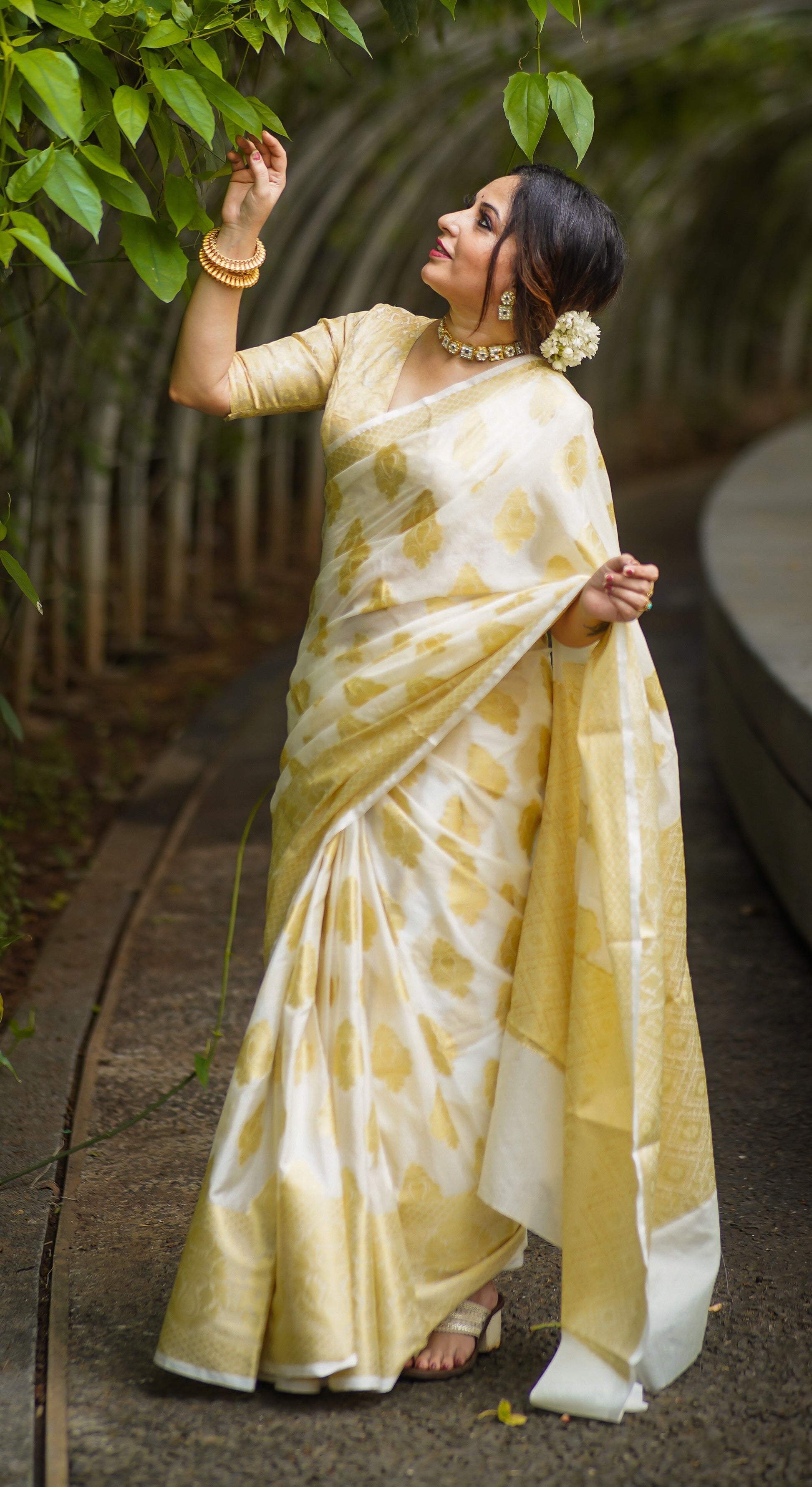White Butta Banaras Crepe silk - AbirabyBeena
