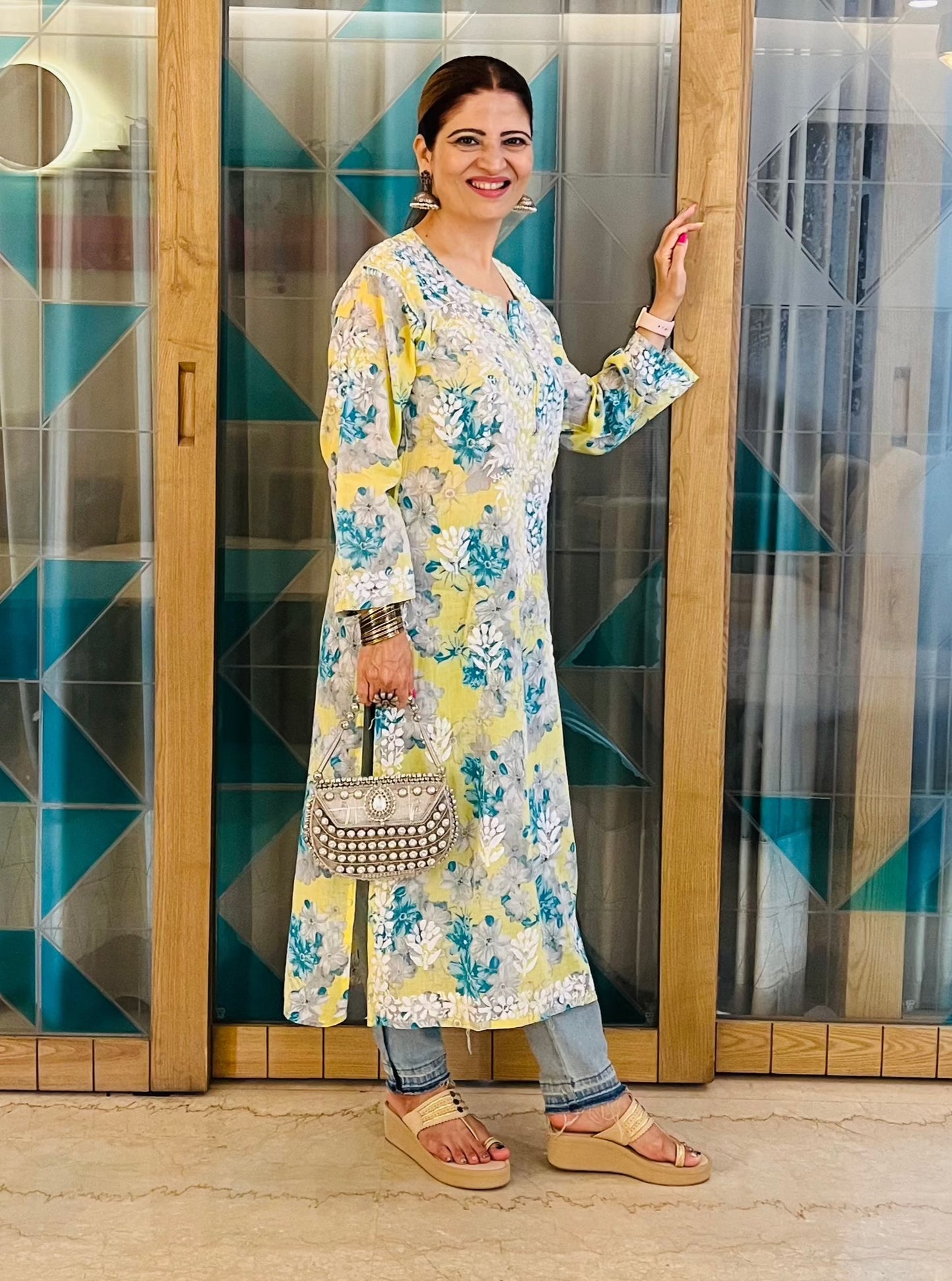 Sky Blue Chikankari Rayon Straight Kurta