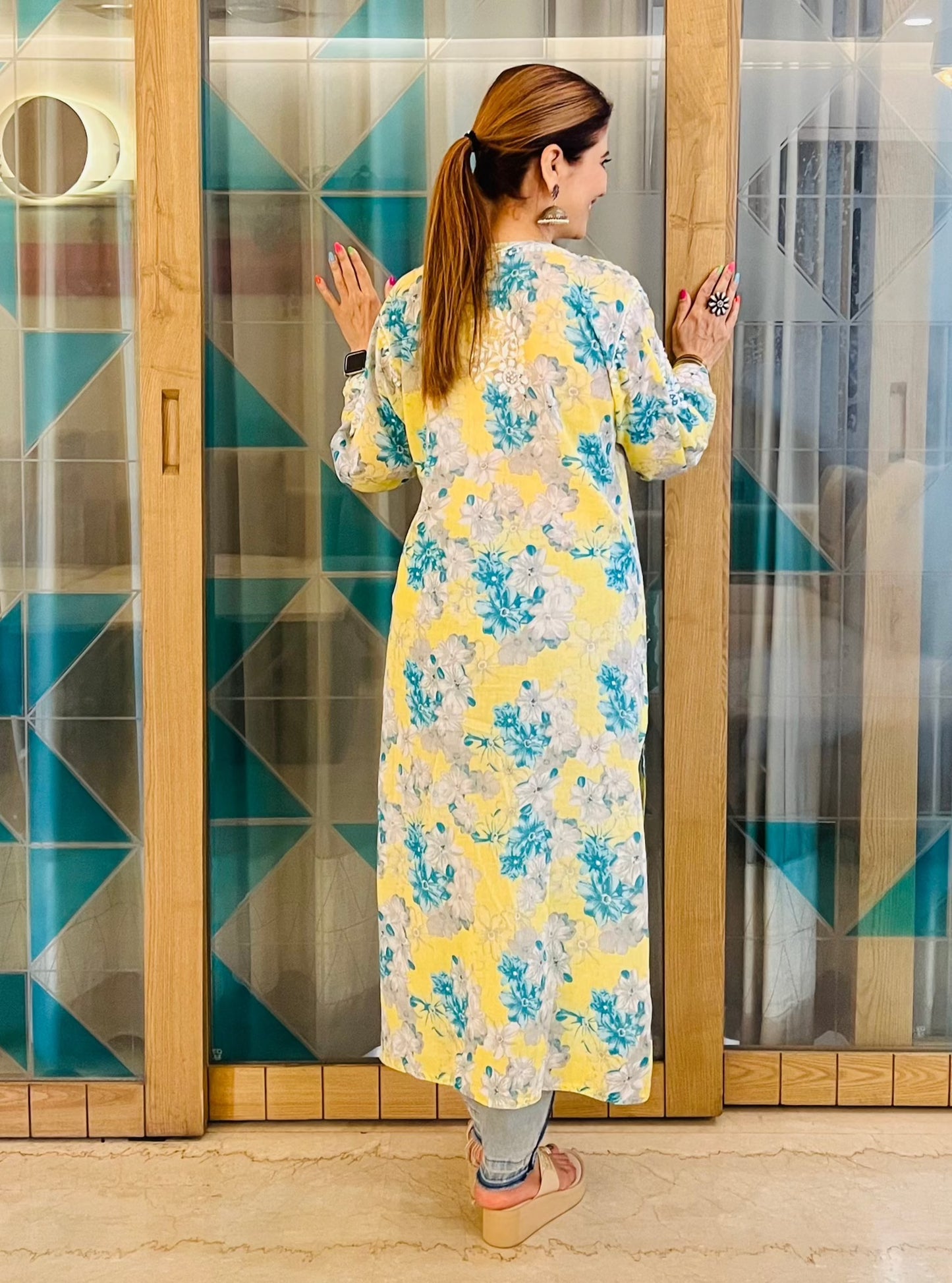 Sky Blue Chikankari Rayon Straight Kurta