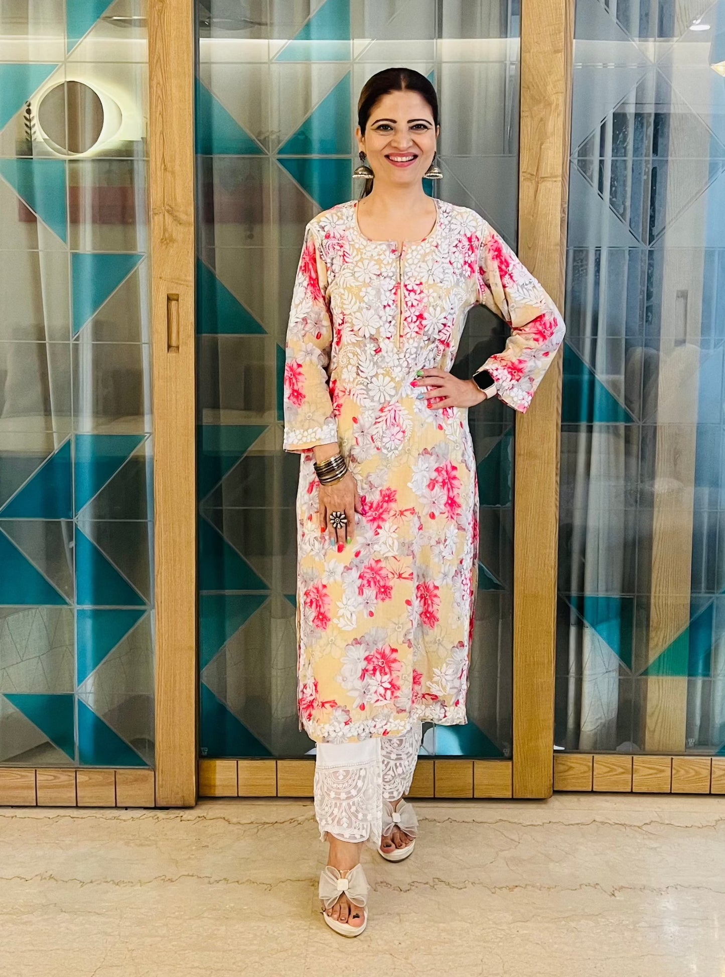 Red Chikankari Rayon Straight Kurta