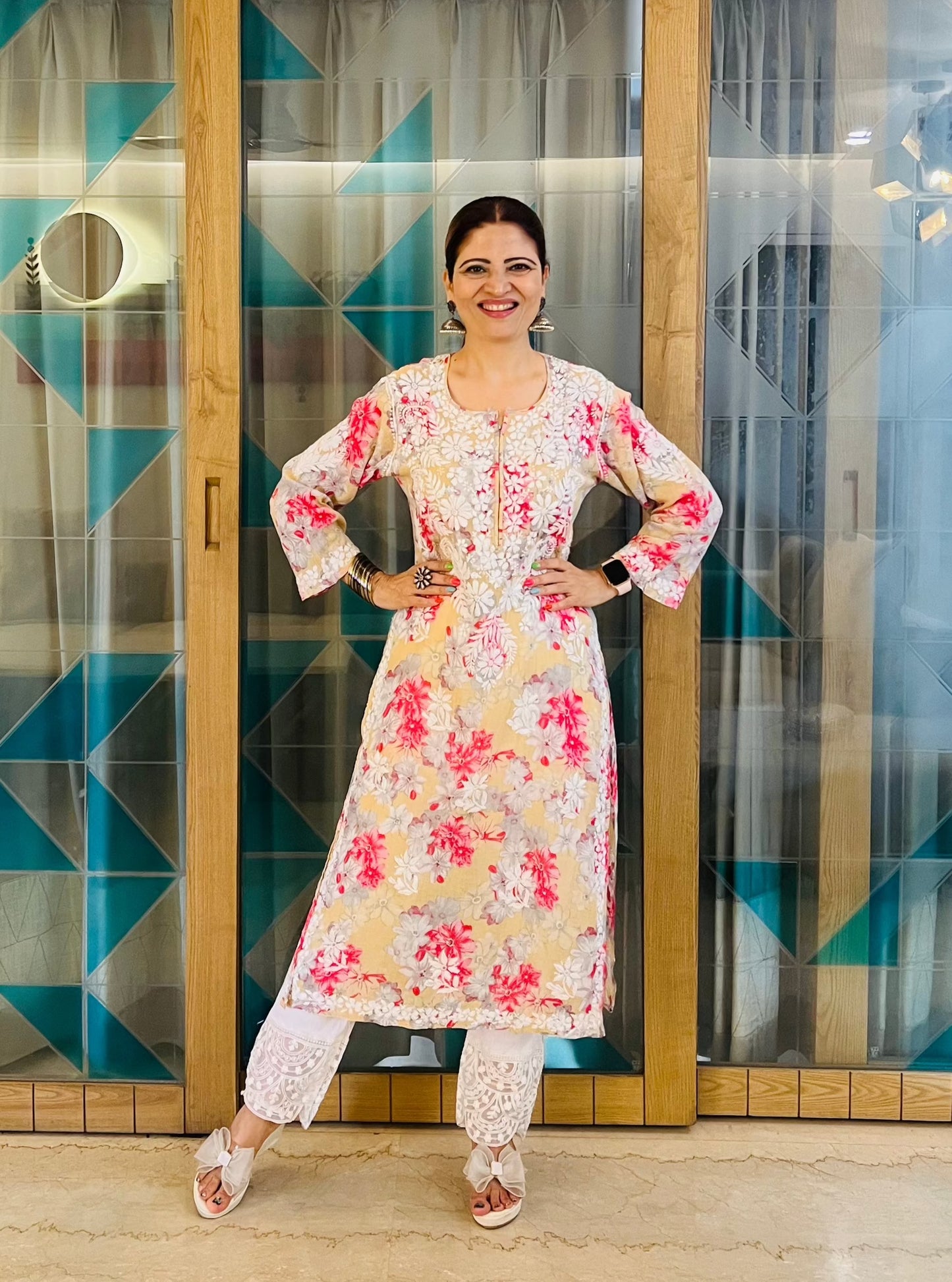 Red Chikankari Rayon Straight Kurta
