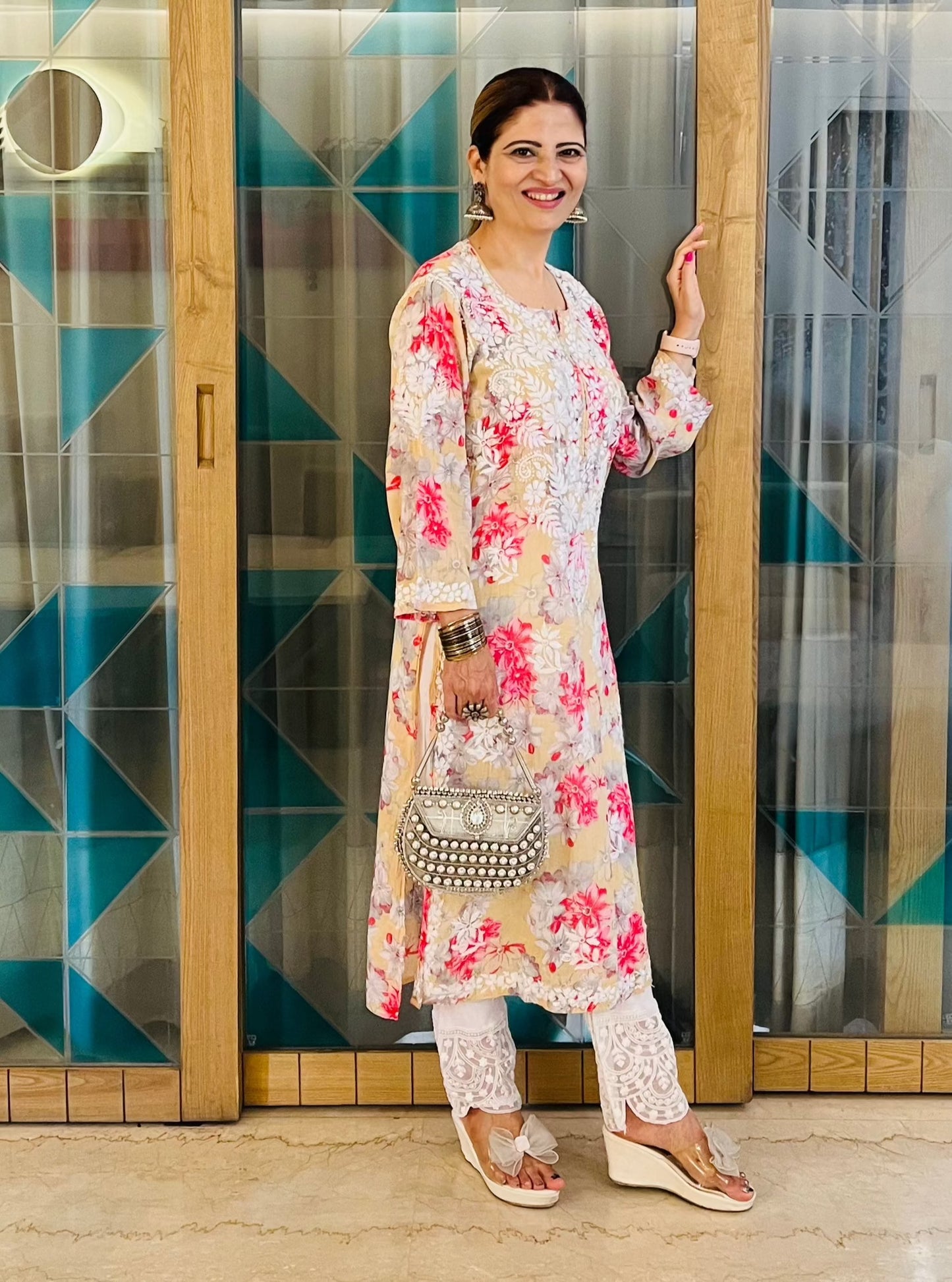 Red Chikankari Rayon Straight Kurta