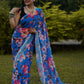 Flower Printed pure Georgette Saree - Blue