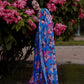 Flower Printed pure Georgette Saree - Blue