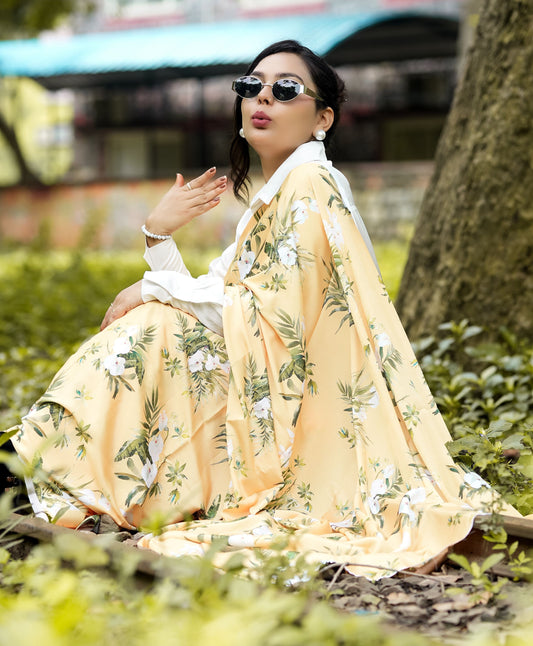 Printed Crepe Saree - Yellow
