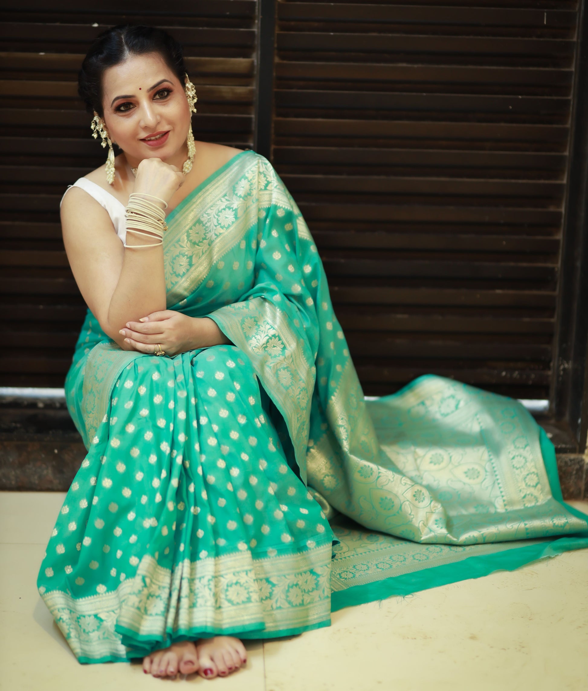 Turquoise-blue Katan Silk - AbirabyBeena