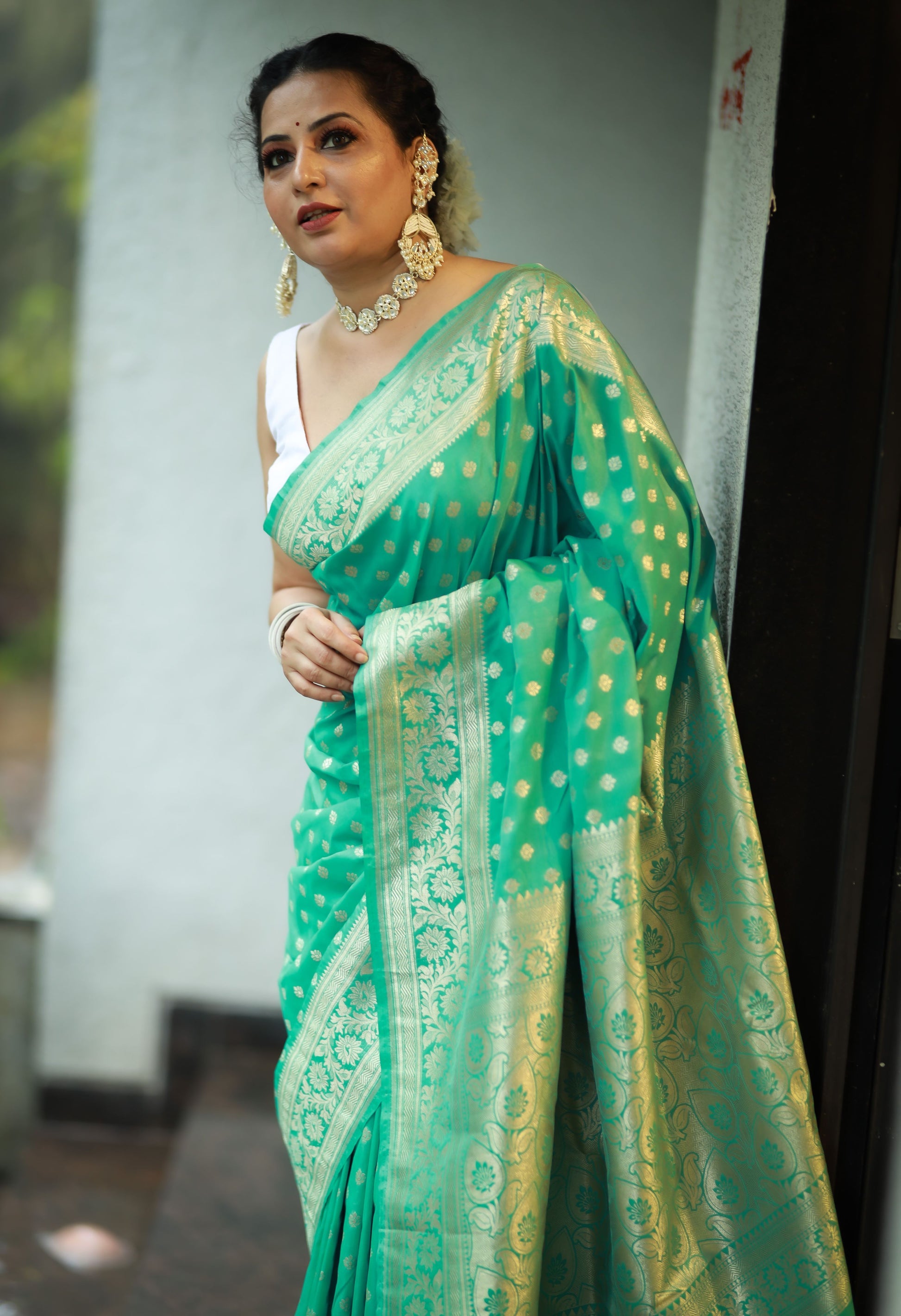 Turquoise-blue Katan Silk - AbirabyBeena