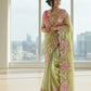 Embroidered cutwork tissue silk saree - Green