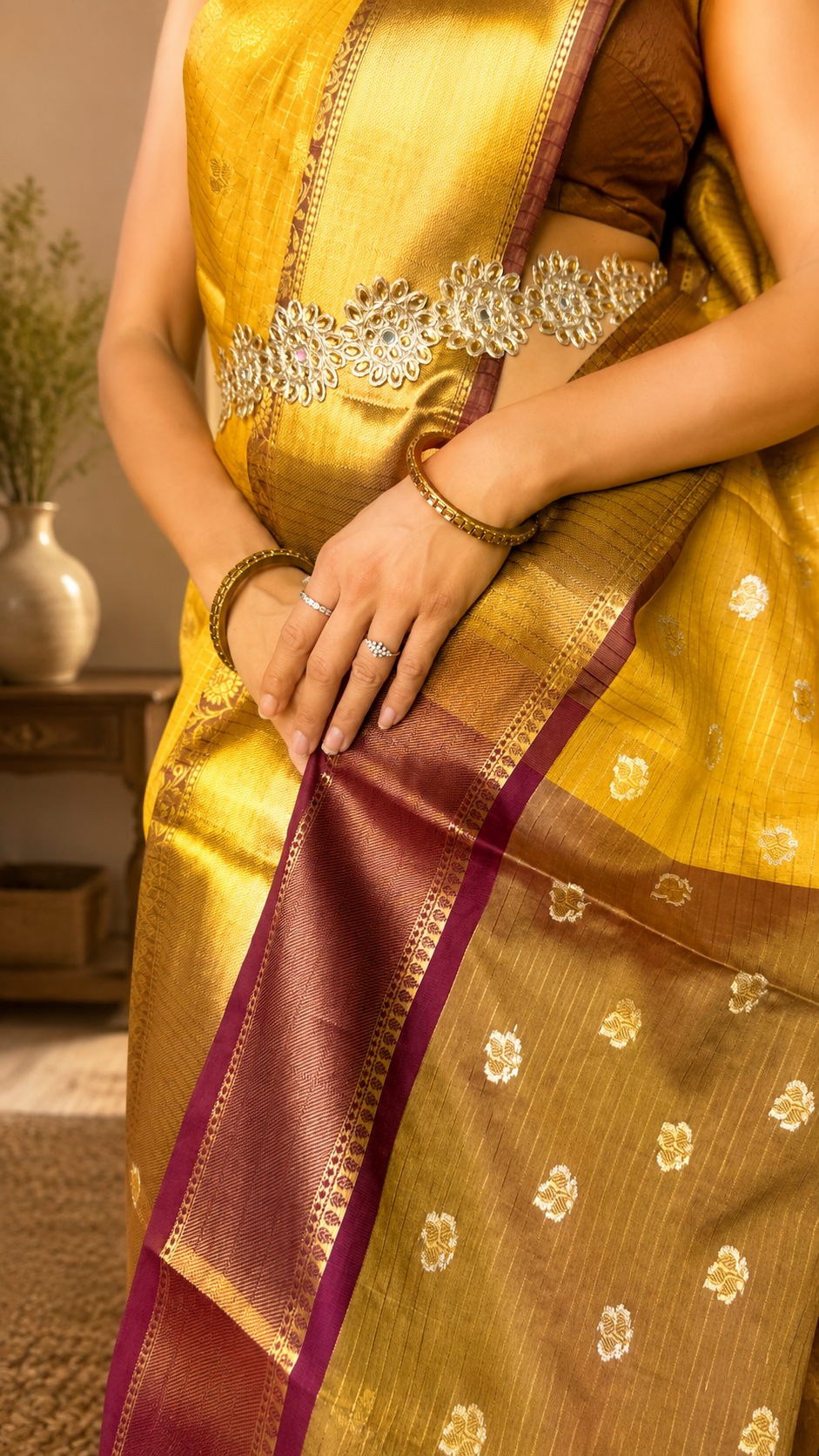 Soft Silk Saree – Yellow | Gold Zari Border