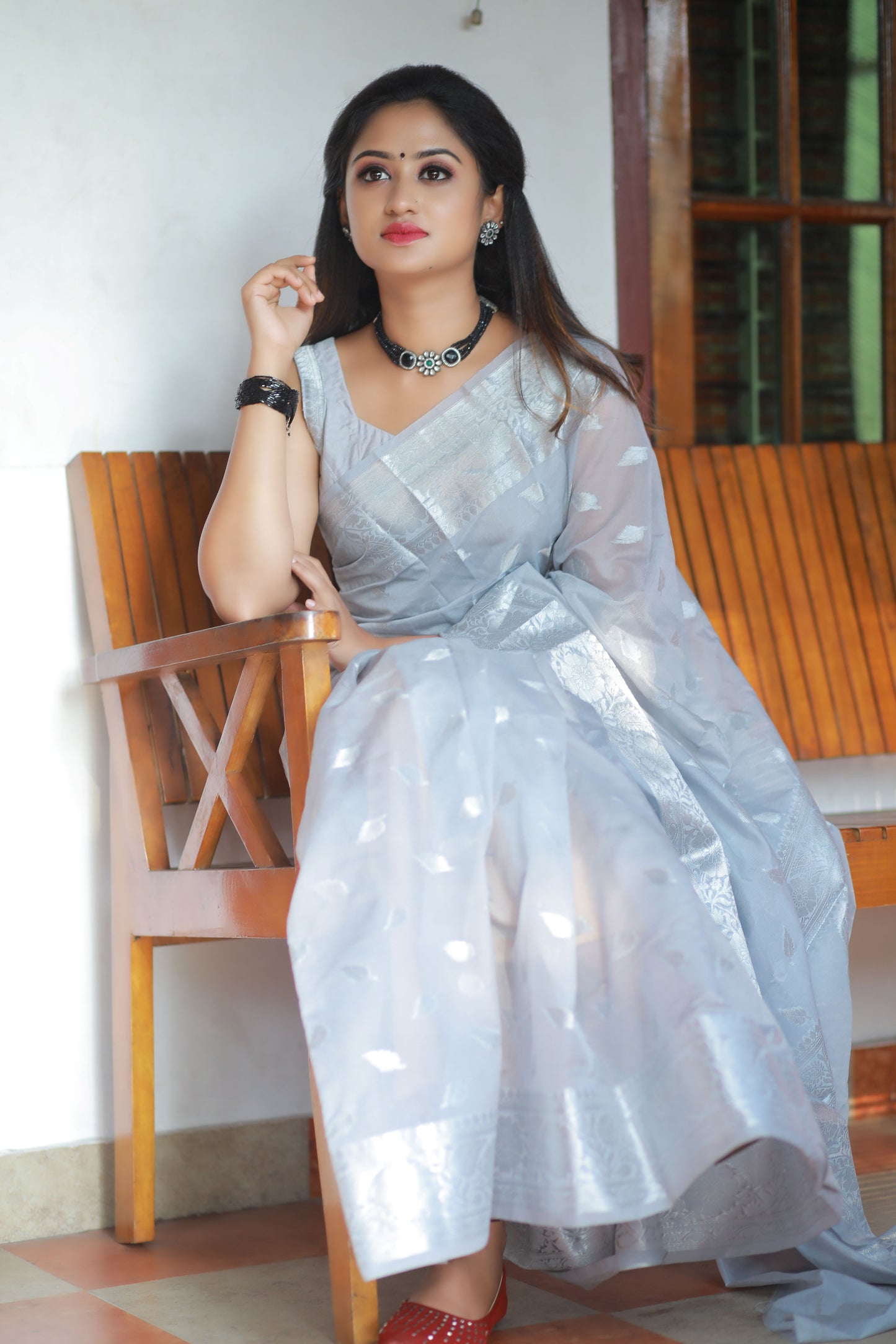 Grey Banaras Soft Georgette silk