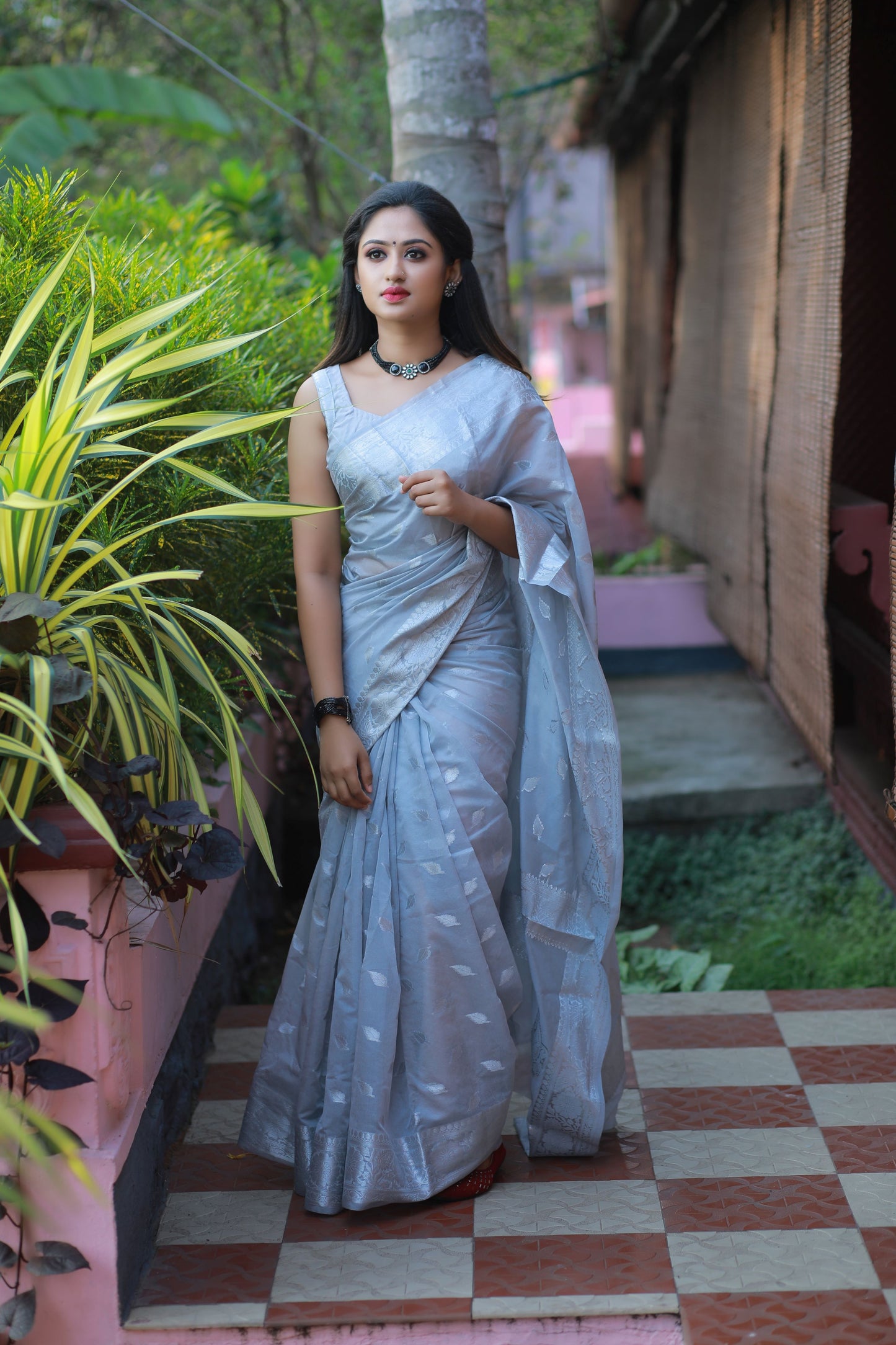Grey Banaras Soft Georgette silk