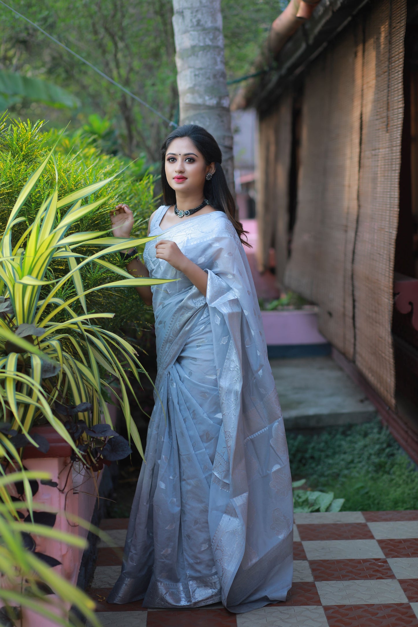 Grey Banaras Soft Georgette silk