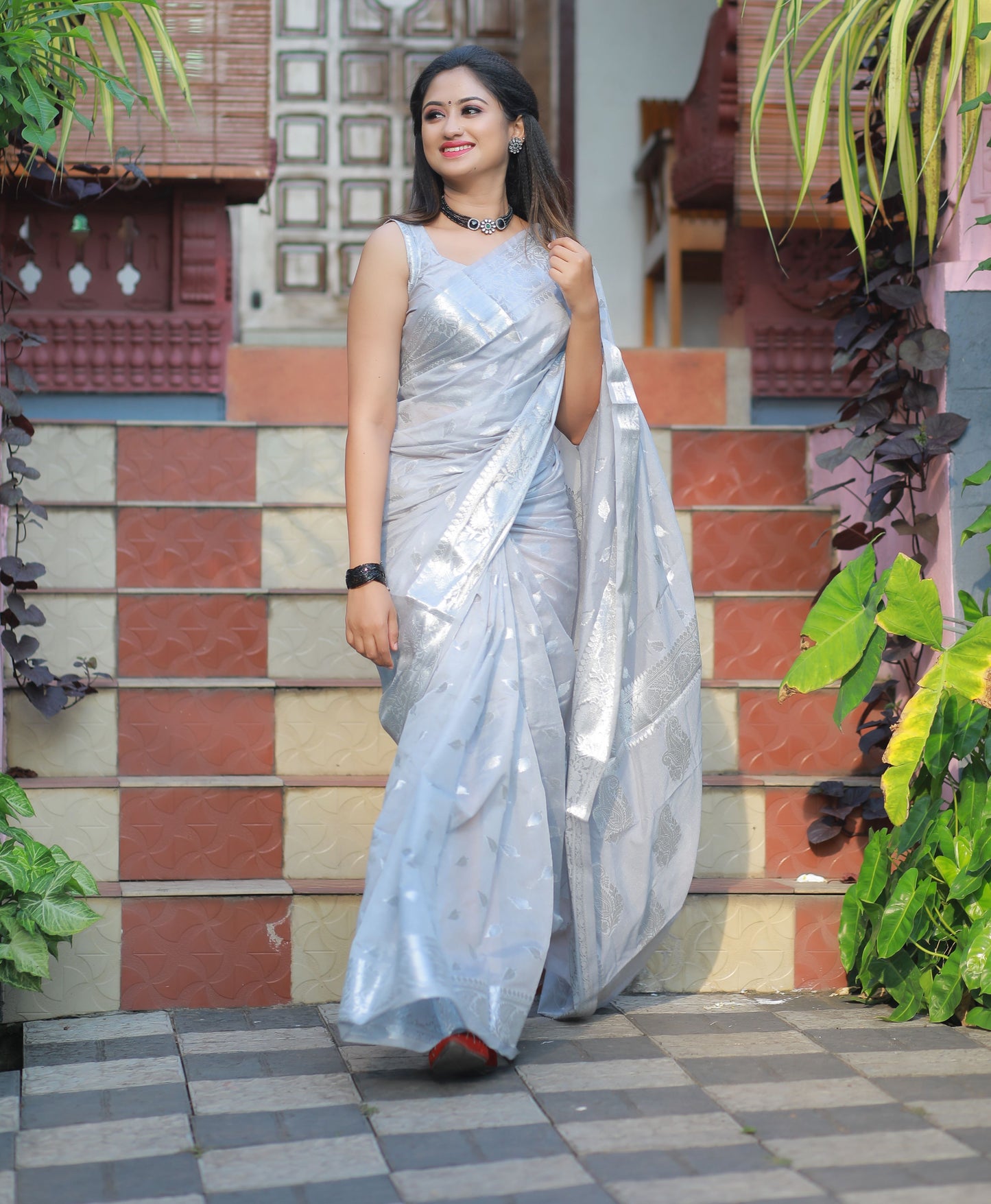 Grey Banaras Soft Georgette silk