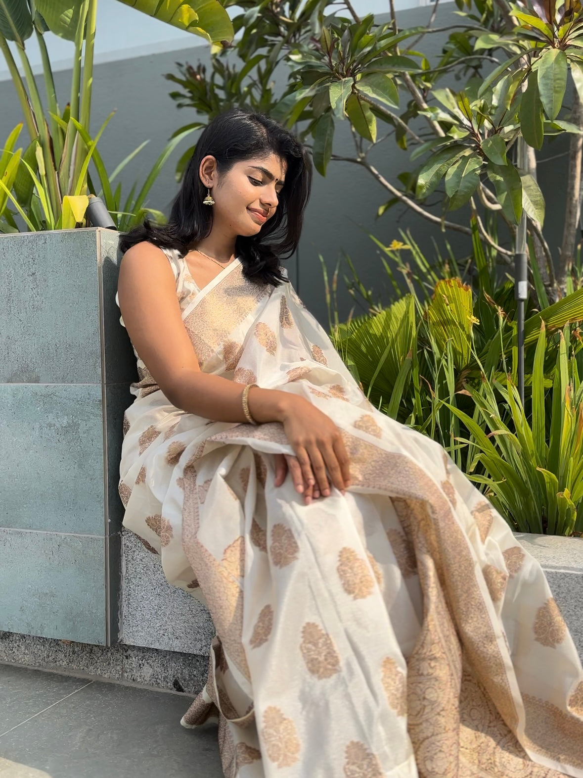 Cream Banaras Crepe Silk - Nethra
