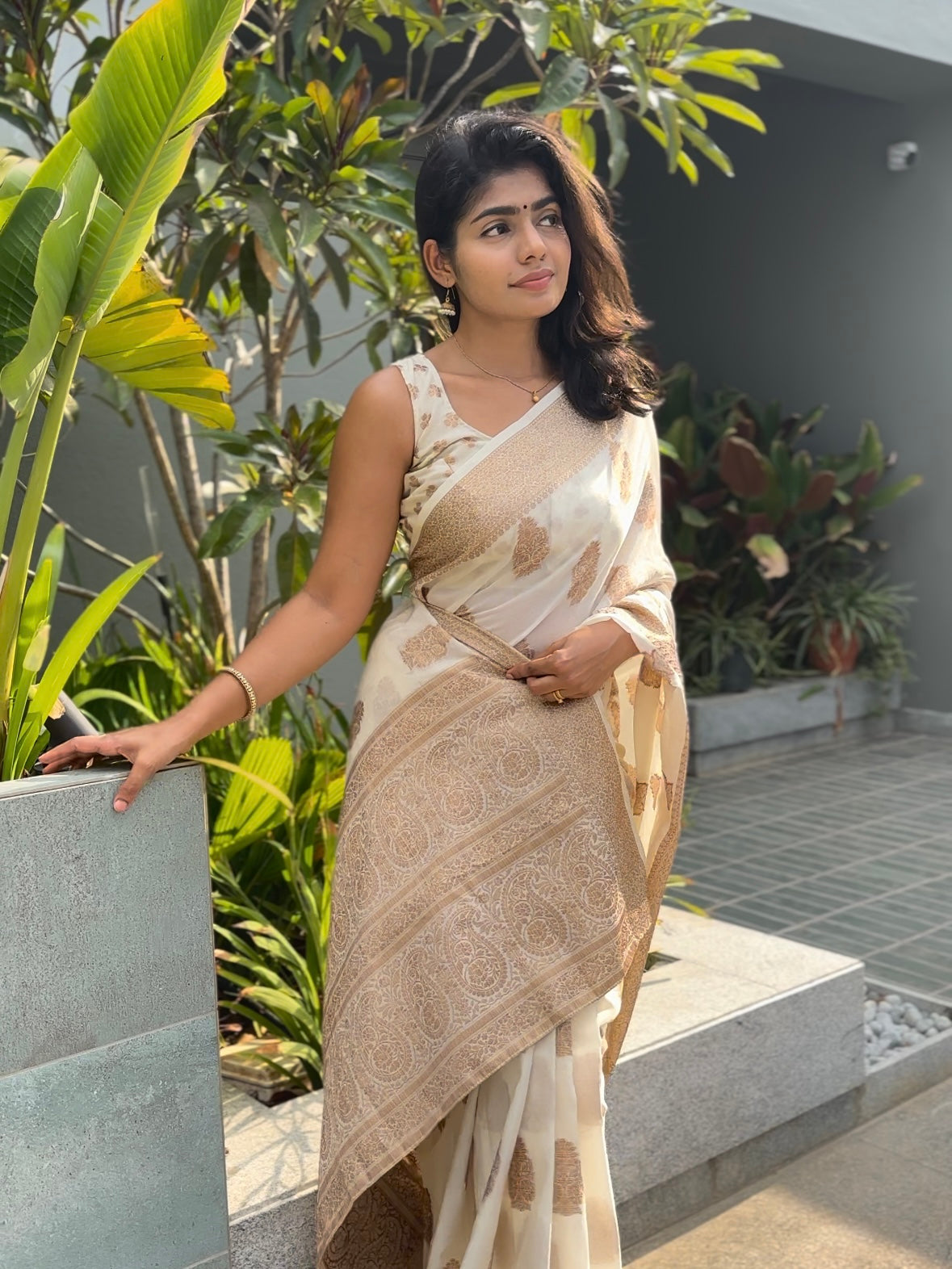 Cream Banaras Crepe Silk - Nethra