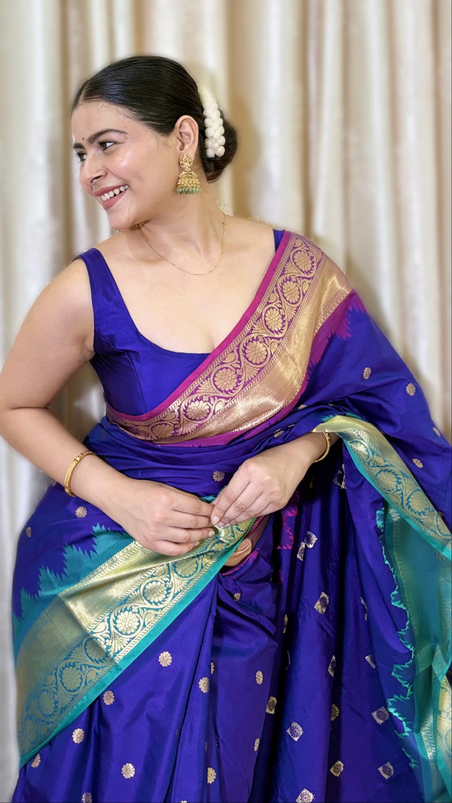 Soft Silk Saree – Royal Blue with Teal Green Border