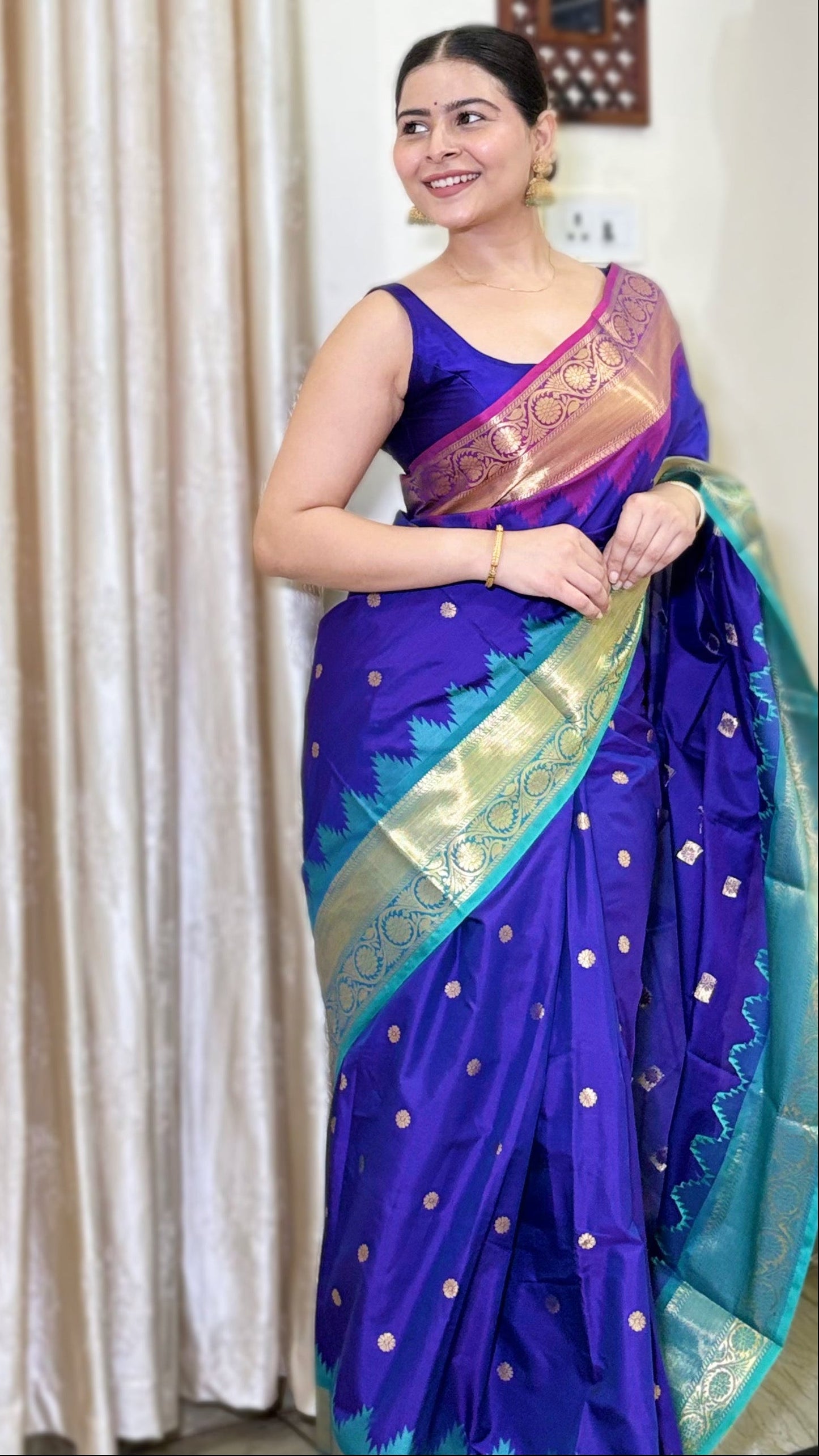 Soft Silk Saree – Royal Blue with Teal Green Border