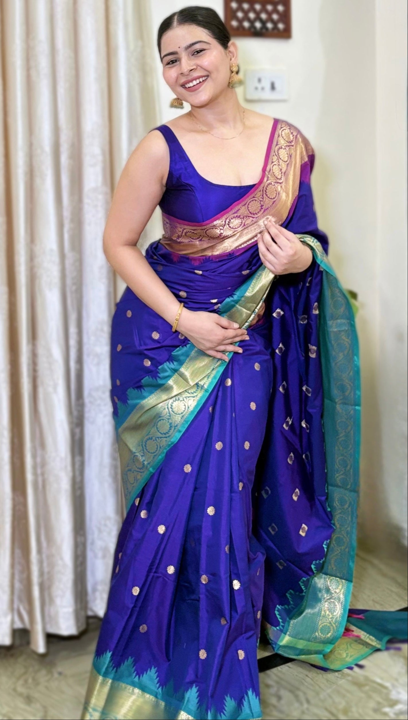 Soft Silk Saree – Royal Blue with Teal Green Border