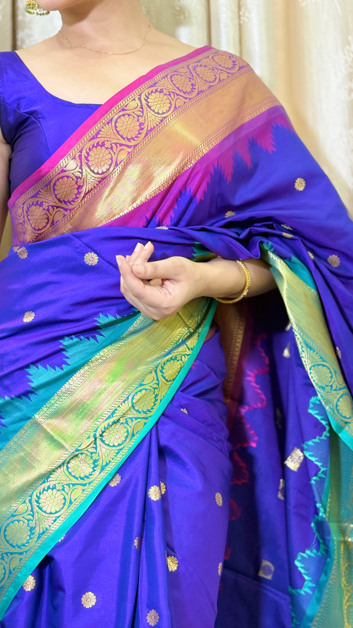 Soft Silk Saree – Royal Blue with Teal Green Border