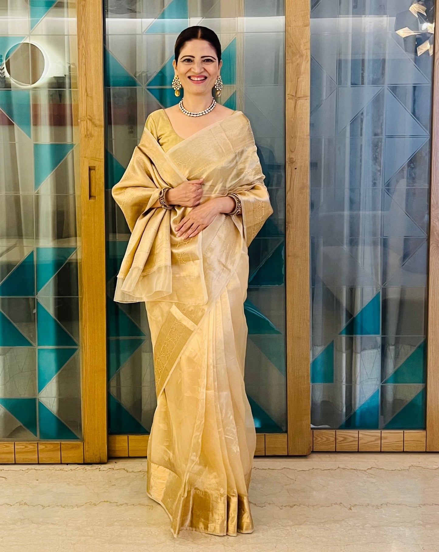 Malaika Arora PURE TISSUE Golden Silk Saree