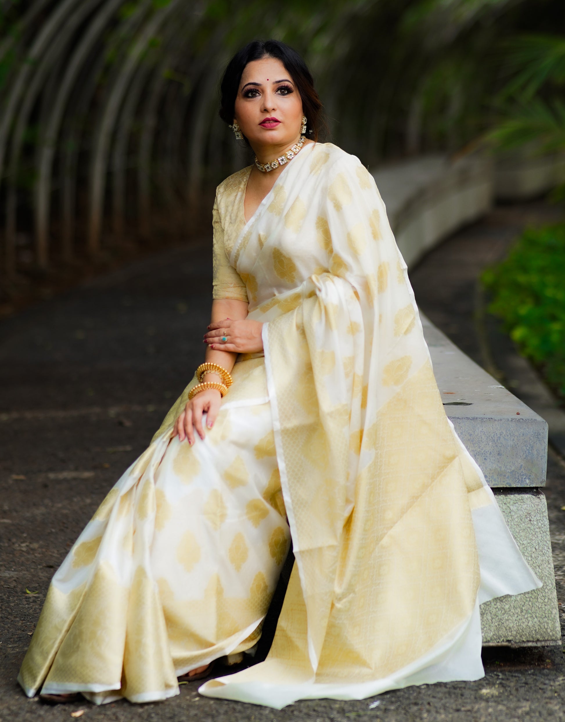 White Butta Banaras Crepe silk - AbirabyBeena
