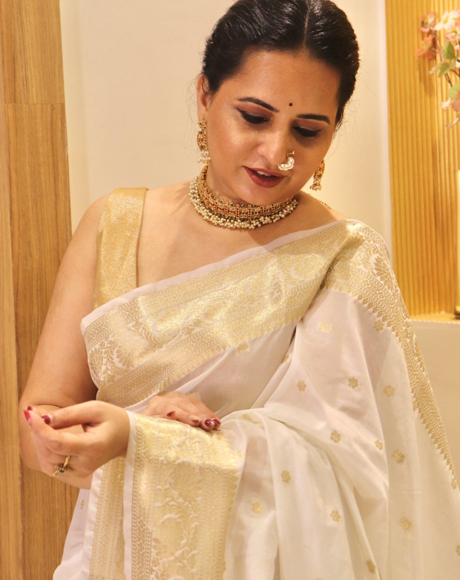 White Banaras Soft Georgette silk - AbirabyBeena