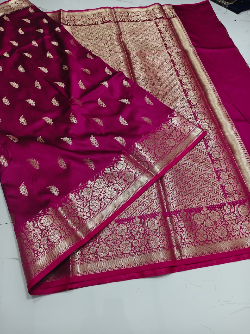 Magenta Katan Silk Saree with Floral Zari Brocade Border