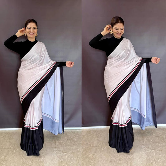 Printed Crepe Silk Saree - cream - AbirabyBeena