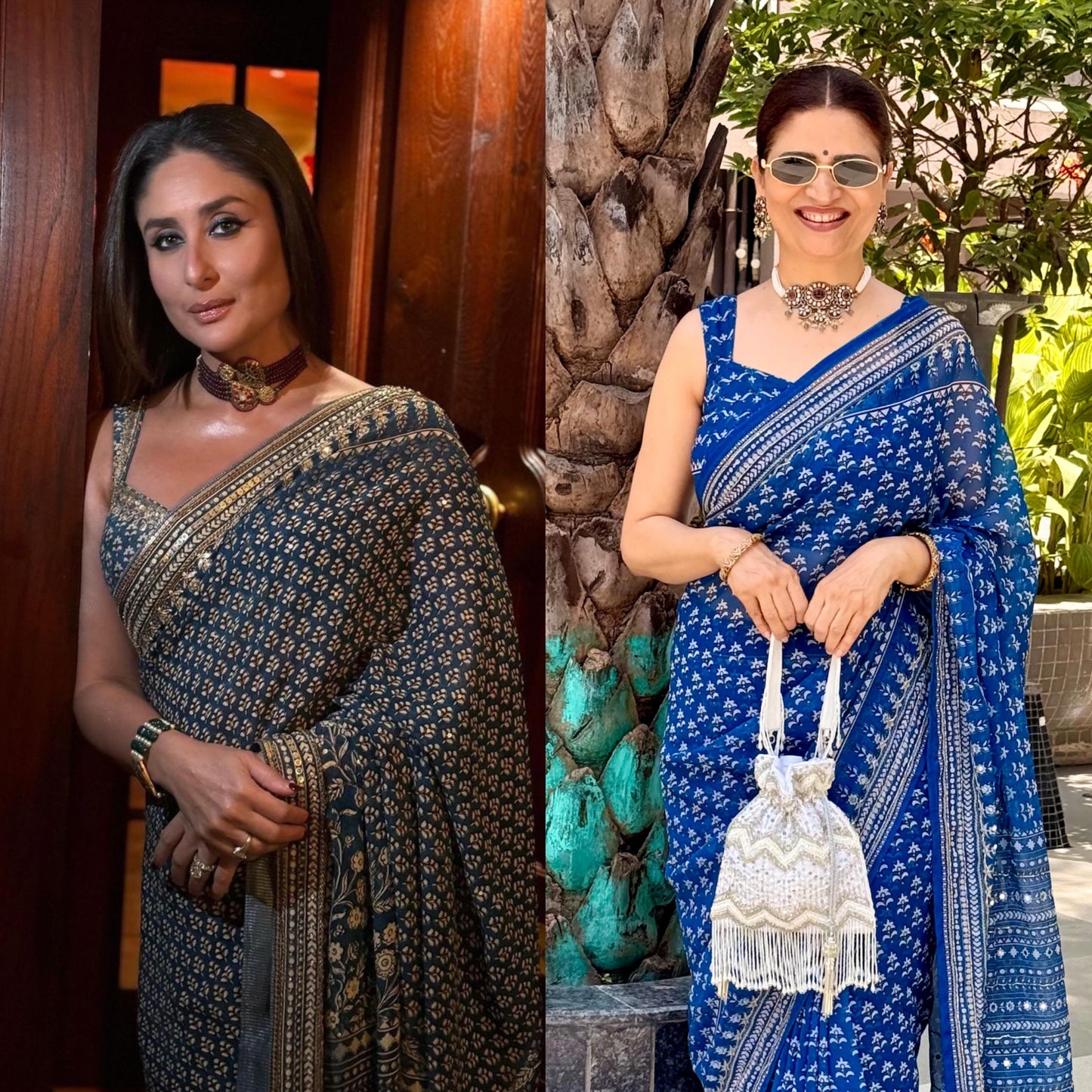 Kareena Printed Georgette Saree – Royal Blue