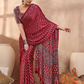 Red Ajrakh Print Saree with Real Mirror Work
