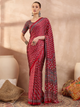 Red Ajrakh Print Saree with Real Mirror Work