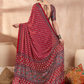 Red Ajrakh Print Saree with Real Mirror Work