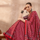 Red Ajrakh Print Saree with Real Mirror Work