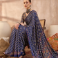Navy Blue Ajrakh Print Saree with Real Mirror Work