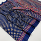 Navy Blue Ajrakh Print Saree with Real Mirror Work