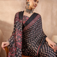Black Ajrakh Print Saree with Real Mirror Work