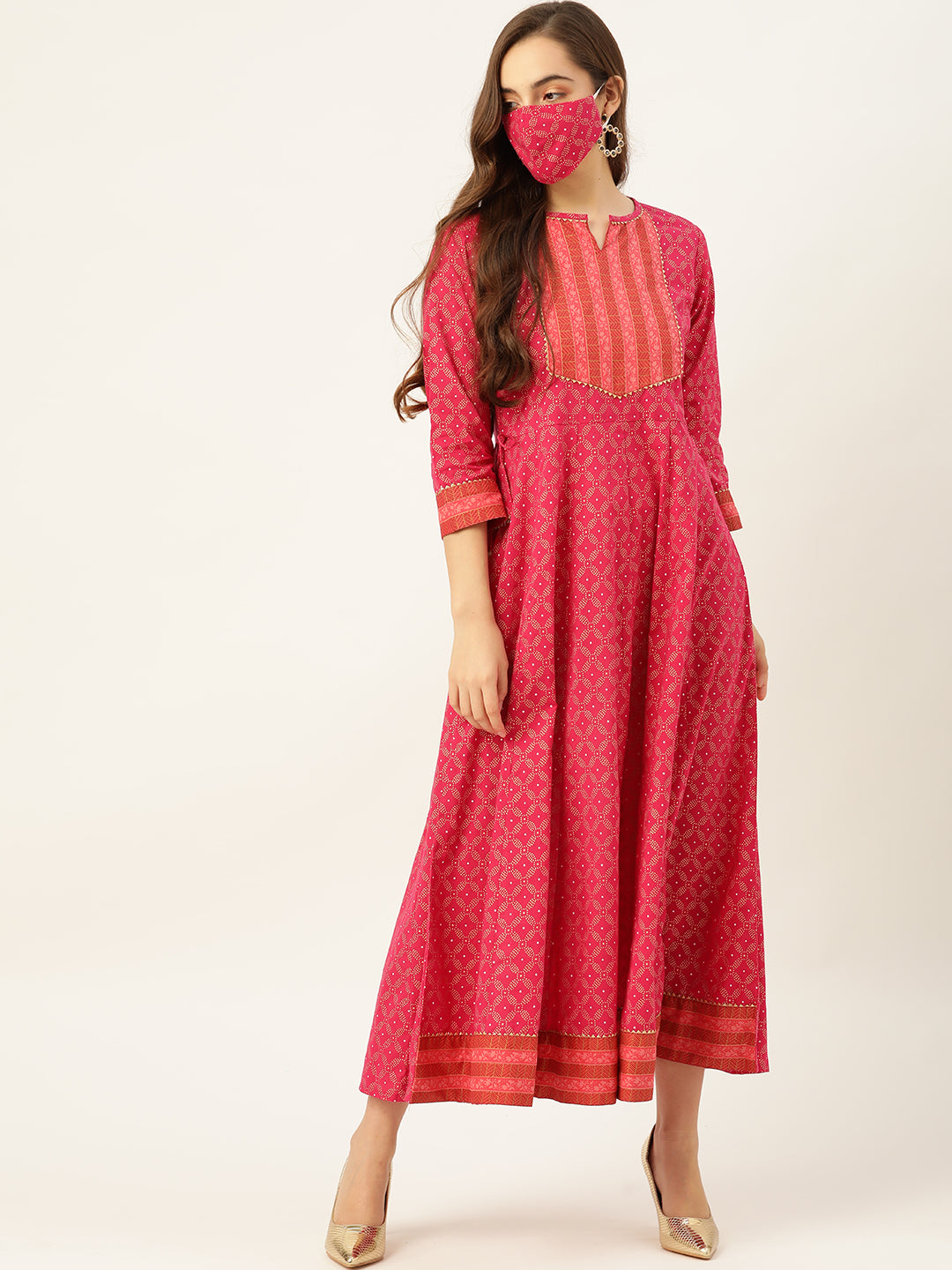 Pink Cotton Anarkali kurta