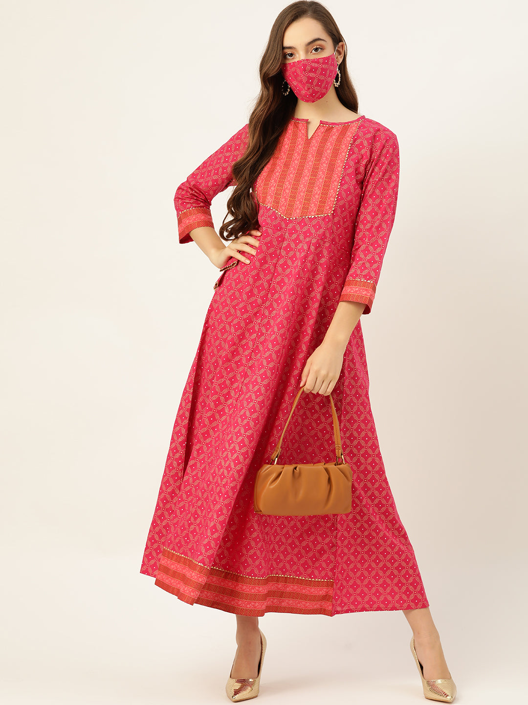 Pink Cotton Anarkali kurta