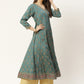 Green Printed & Embroided Rayon Anarkali